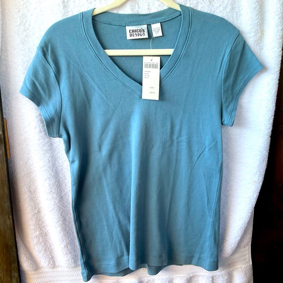 Chico’s Design Apparel Bliss Short Sleeve Tee Arctic; NWT; M/8 - Picture 1 of 10